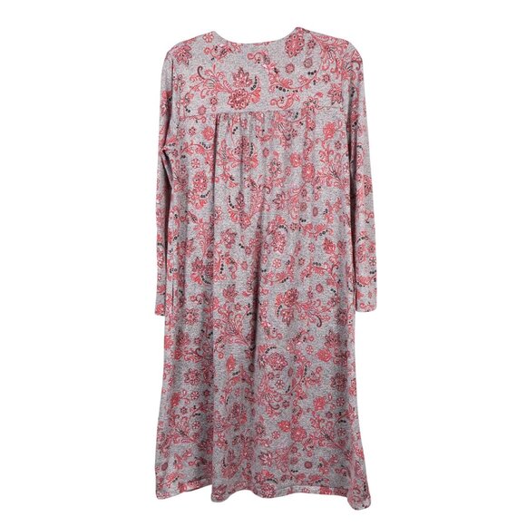 Secret Treasures Nightgown L 12 14 Womens Gray Red Long Sleeve Floral Lace Trim - Picture 6 of 6